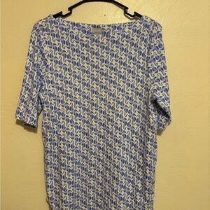 Chico's Boxy Blue and White 3/4 Sleeve Blouse